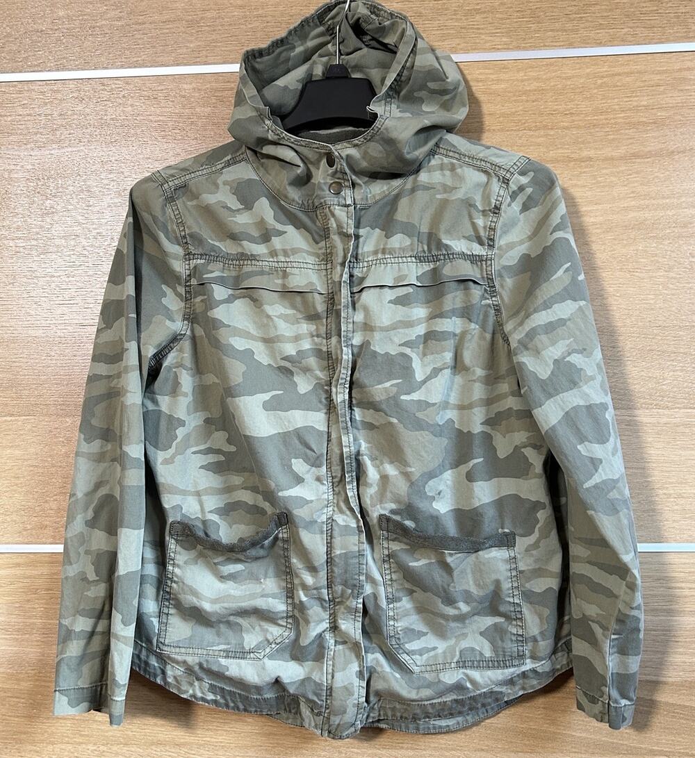 SO Utility Camo Jacket Full Zip Up Snap Hoodie Army Green Lightweight Cotton L